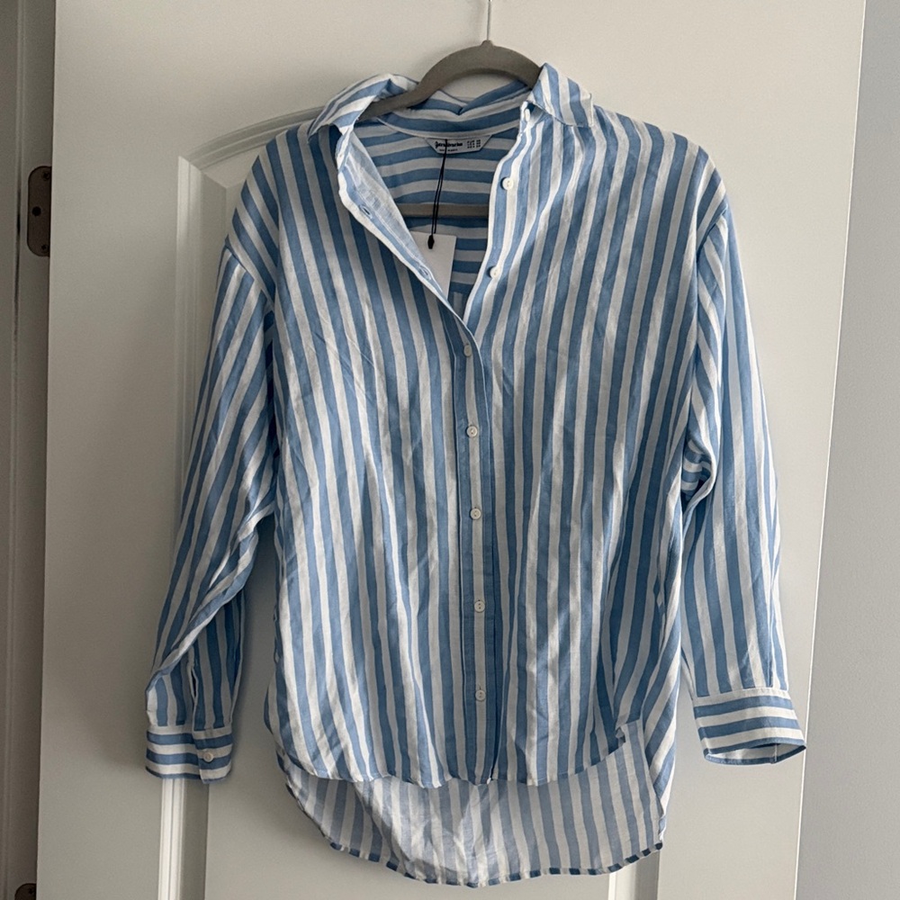 Stradivarius Light Blue and White Striped Shirt
